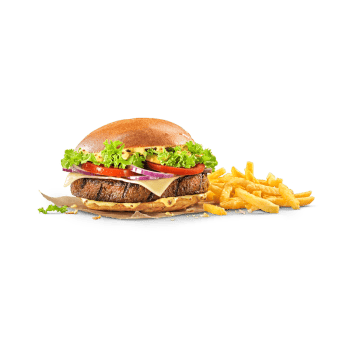 Veggie Cheeseburger mit Pommes frites Veggie Cheeseburger mit Pommes frites