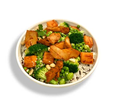 vegan chicken rice bowl