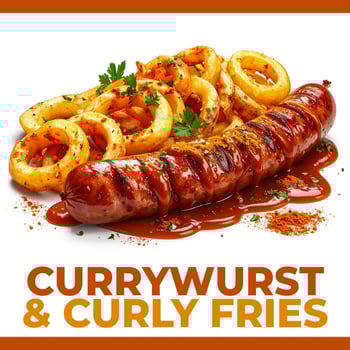 Currywurst mit Curly Fries Currywurst mit Curly Fries