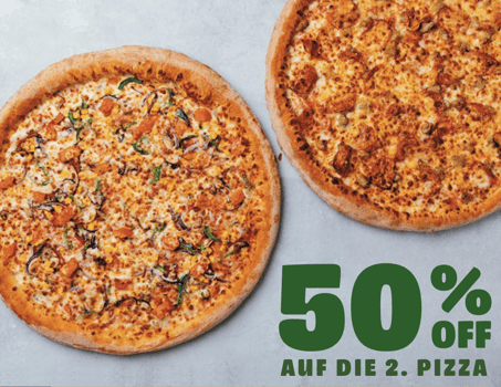 50 % Rabatt auf die 2. Pizza (M)