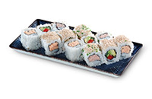 Vier verschiedene Inside Out Rolls Sushi Box