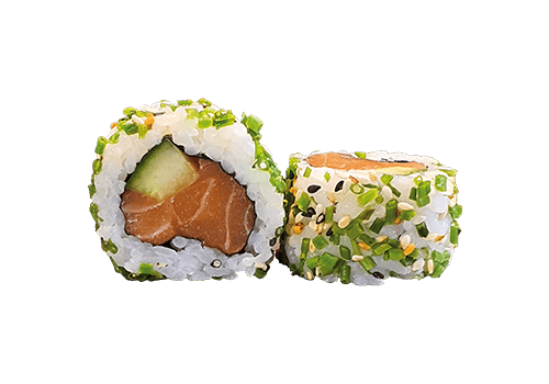 Spicy Salmon Roll ( Lachs-mayo-chili-Gurke-cham he )  (halbe Rolle)