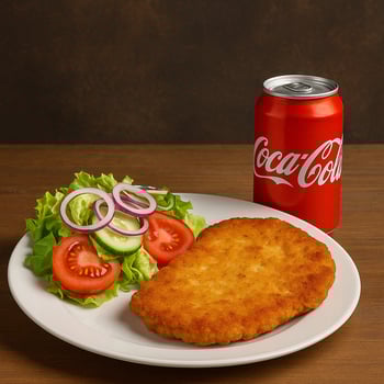 Schnitzel  mit Pommes +Beilage salat  + Getränke 0,33l