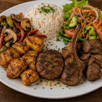 Gemischter Grillteller mit Beilage und Salat 