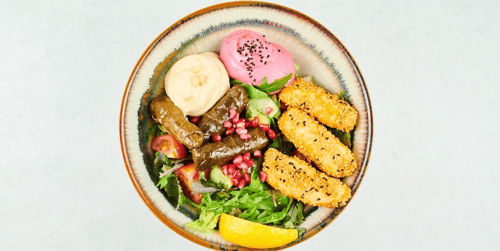 Yalengee-Bowl mit Halloumi & Hummos (vegetarisch)