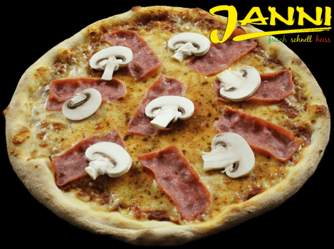 7h. Pizza Prosciutto e Funghi 26cm (Hinterschinken)