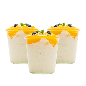 Milchreis mit Mango Cup Platte