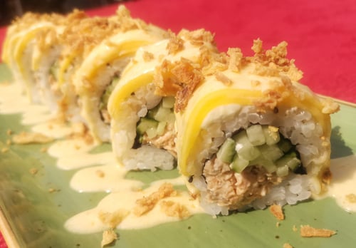 O8.C Chicago Roll mit Tofutasche Topping O8.C Chicago Roll mit Tofutasche Topping