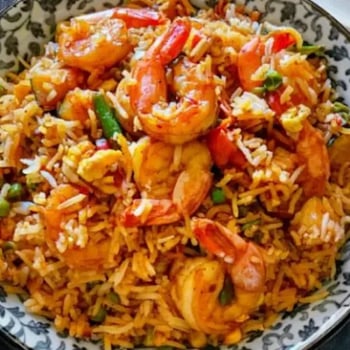 Gebratener Reis mit Shrimps