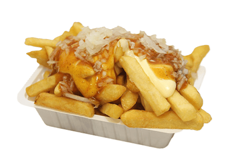 Patat speciaal met curry en uitjes Patat speciaal met curry en uitjes