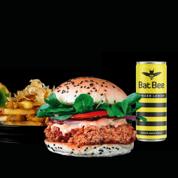 Crispy Salmon Burger + Fries + Getränk
