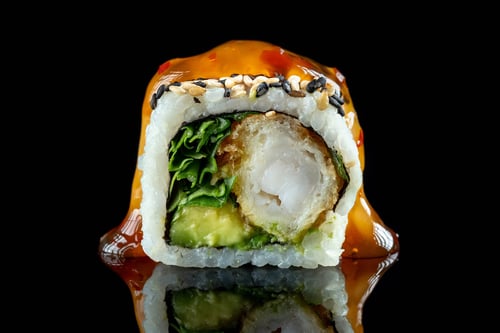 (160c) California Tempura Garnelen mit Avocado und Rucola (160c) California Tempura Garnelen mit Avocado und Rucola