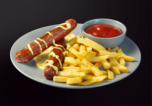 Currywurst und Pommes