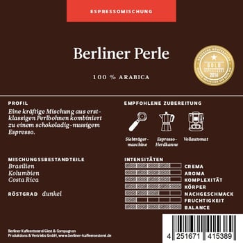 Berliner Kaffeerösterei Berliner Perle Espresso 250g ganze Bohne