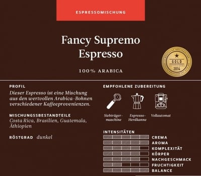 Berliner Kaffeerösterei Fancy Supremo Espresso 250g ganze Bohne