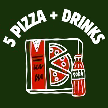 Angebot, 5 Pizza + 4 Getränke