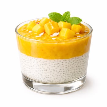 Chia-Kokosmilch-Pudding mit Mangopüree (vegan)