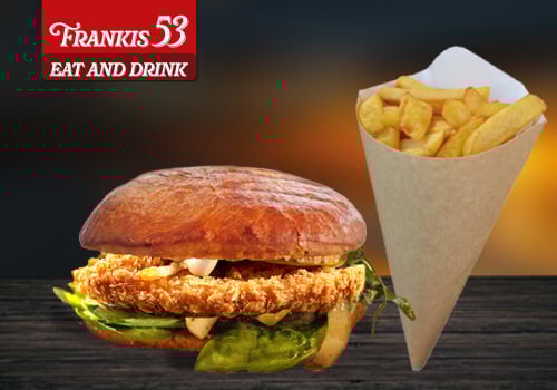 Chickenburger mit Steakhouse Pommes