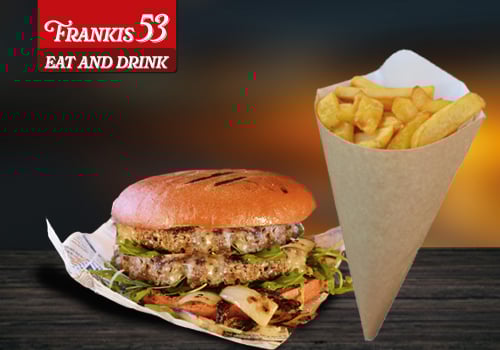Black Angus Double Burger mit Pommes