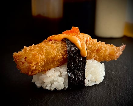 Ebi Fry Nigiri (Topping - Spicy Tobiko Cream Cheese)