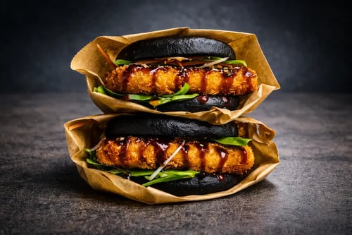 Black Bun's mit frittierten Garnelen Black Bun's mit frittierten Garnelen