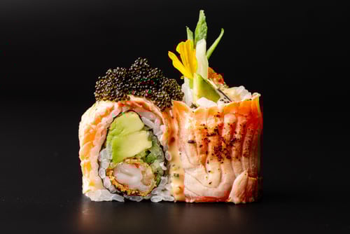 Flamed Salmon Gamba Roll