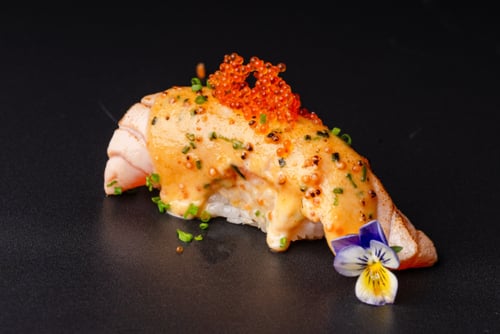 Flamed Tobiko-Salmon Nigiri