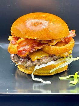Fried Onion Bacon Cheese Burger