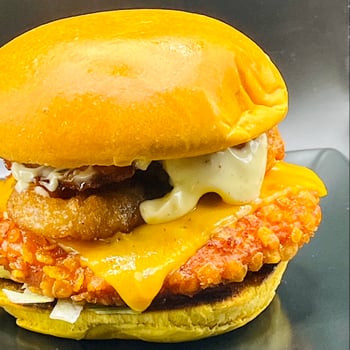 Buffalo Chicken Onion Bacon Cheese Burger