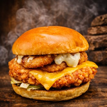 Buffalo Chicken Onion Bacon Cheese Burger Buffalo Chicken Onion Bacon Cheese Burger