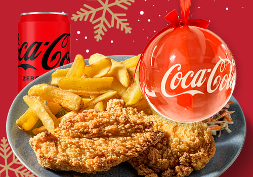 Kipschnitzel + blikje Cola + Coca Cola Kerstbal