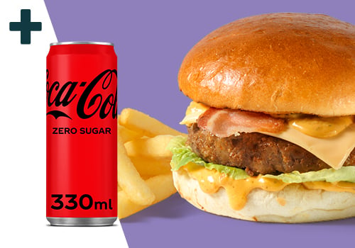 Cheese burgermenu + Coca Cola
