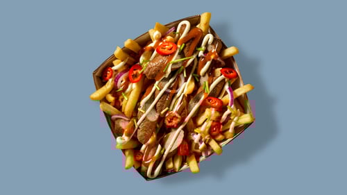 Loaded fries frikandel speciaal Loaded fries frikandel speciaal