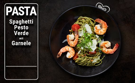 Spaghetti Pesto Verde mit Garnele